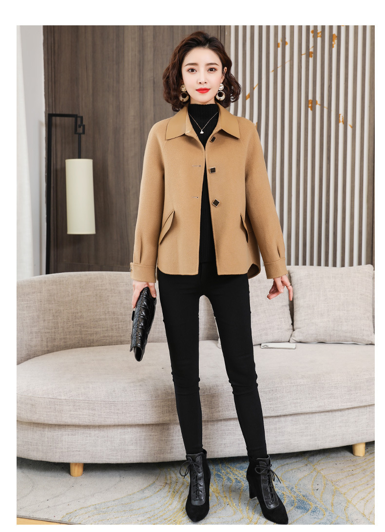 tc230089双面羊绒大衣短款新真皮领子显瘦纯色小个子羊毛呢外套