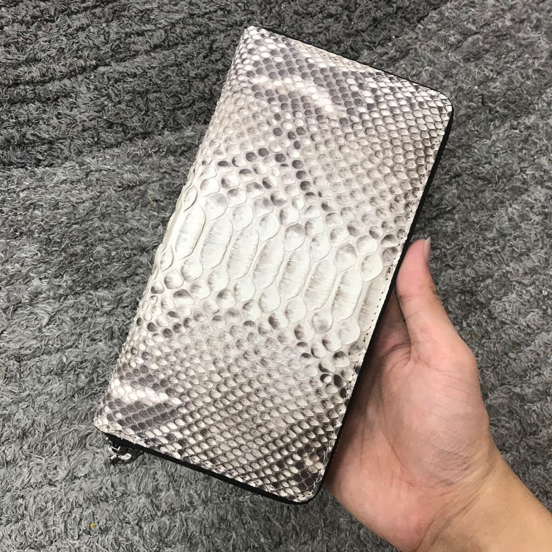 2021新款南非蟒蛇皮钱包男女士休闲真蛇皮手包时尚潮流单拉手抓包