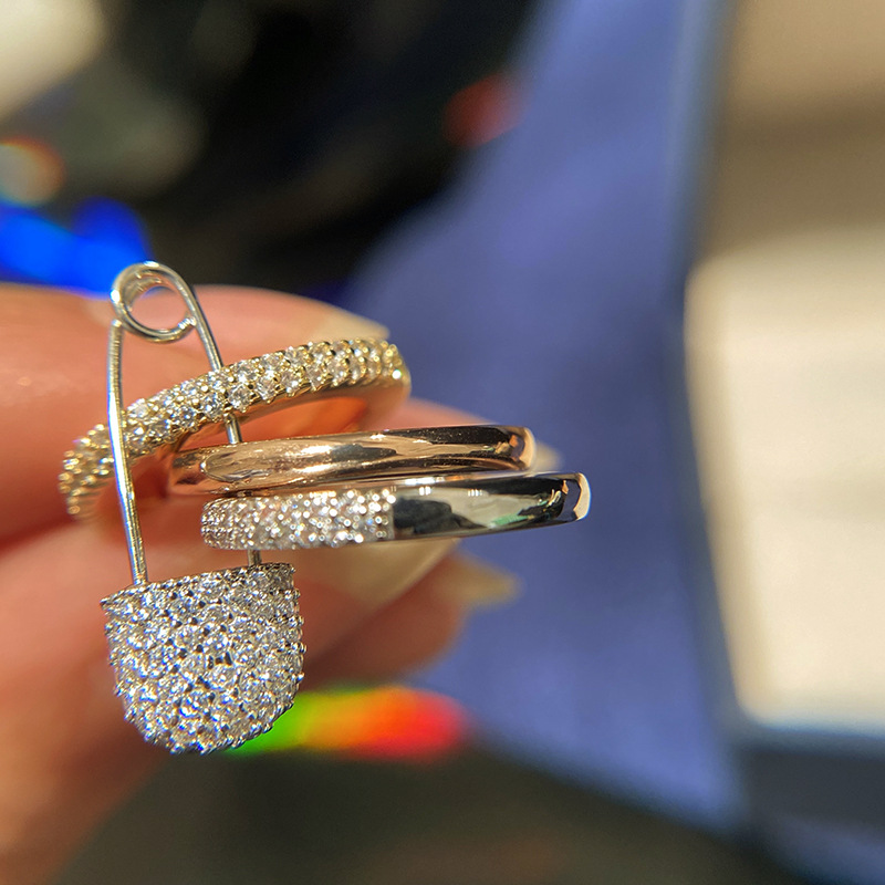 三色多层回形针别针耳夹无耳洞耳饰个性情侣小众蹦迪ins潮人满钻