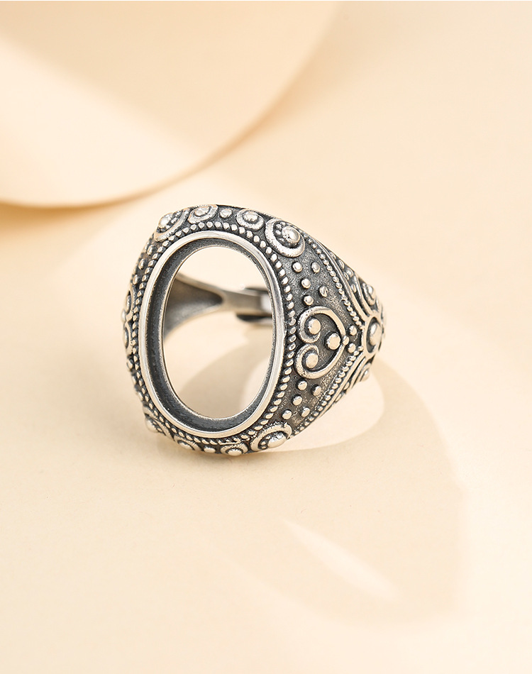 戒托925银戒指空托镶嵌蜜蜡翡翠南红复古戒托男士霸气戒指托13*18