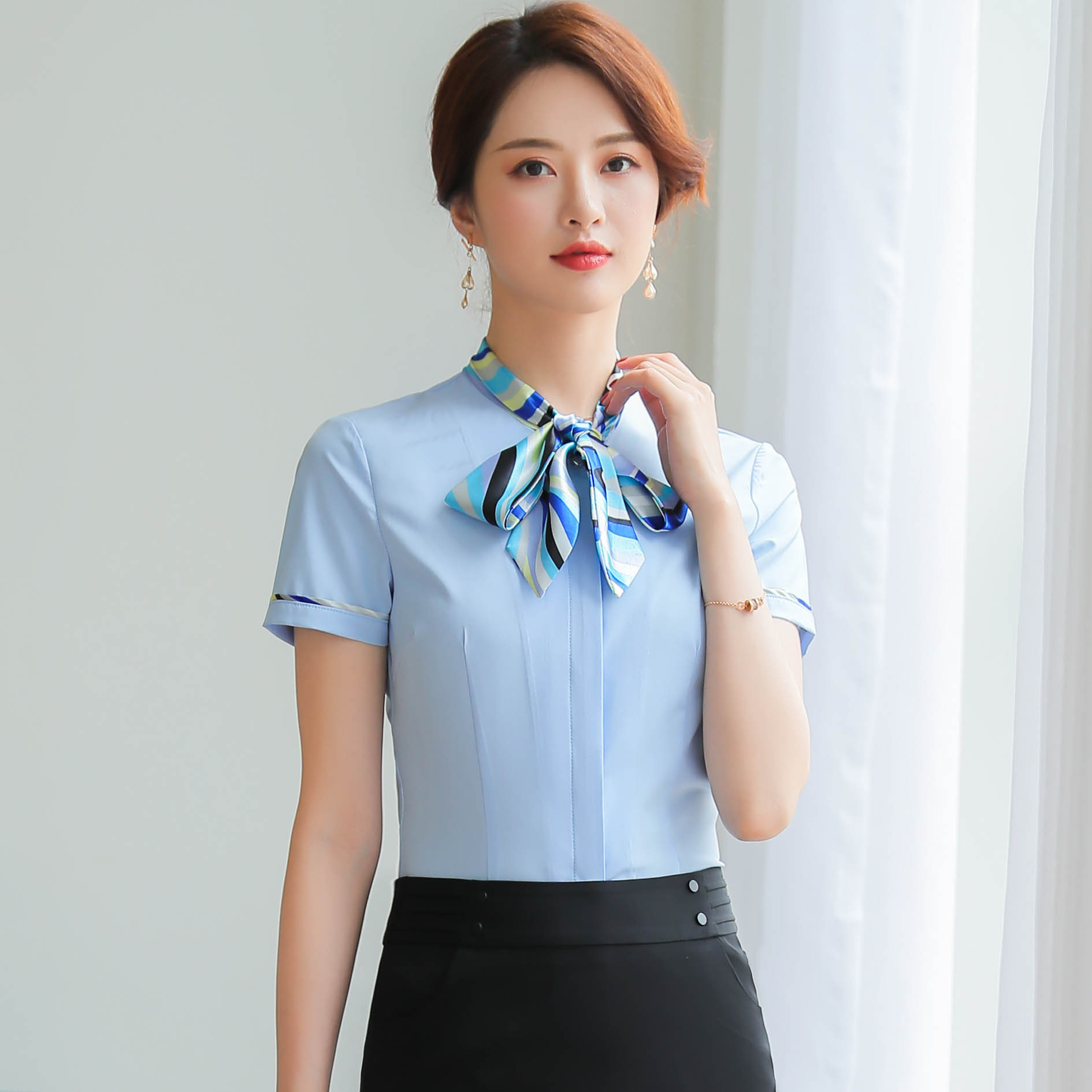 服装服务员工作服夏季职业装衬衫女短袖套装移动联通前台收银工装