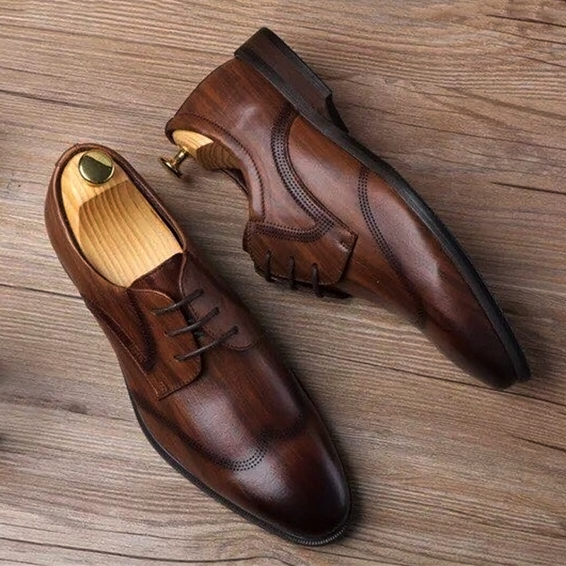 欧版新款真皮皮鞋舒适软橡胶底布洛克雕花商务皮鞋时装走秀皮鞋