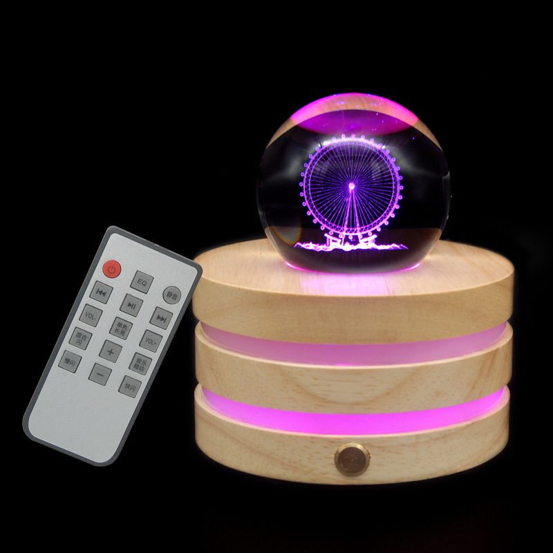 Beech Crafts Creative Wooden Music Box Bluetooth DYI Rotating Crystal Ball Music Box Small Night Lamp Ornaments