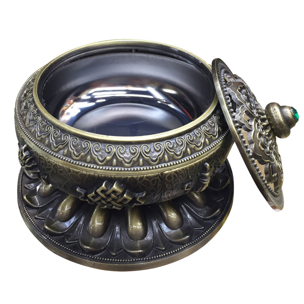 佛教用品法器佛具佛堂熏香炉香炉卧铜香炉香具莲花八吉祥盘香炉