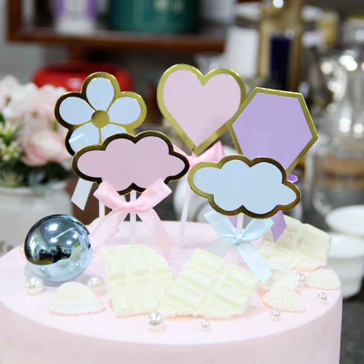 厂家直销生日快乐蛋糕插牌装饰可写字祝福语纸质蛋糕插件5支装