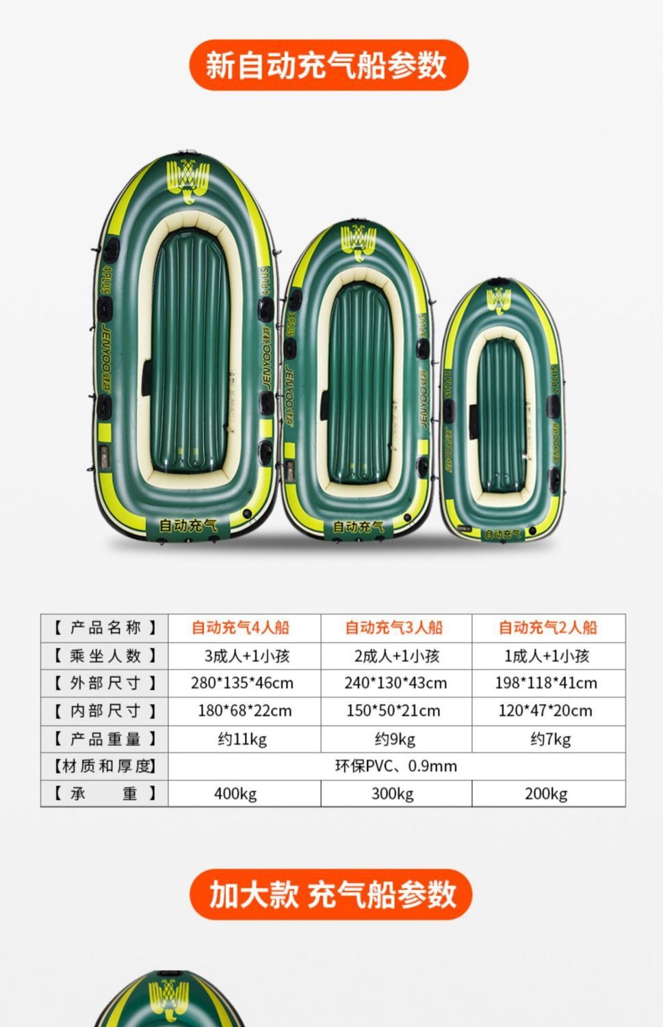 自动充气橡皮艇加厚大皮划艇充气船冲锋舟救生船硬底汽艇耐磨