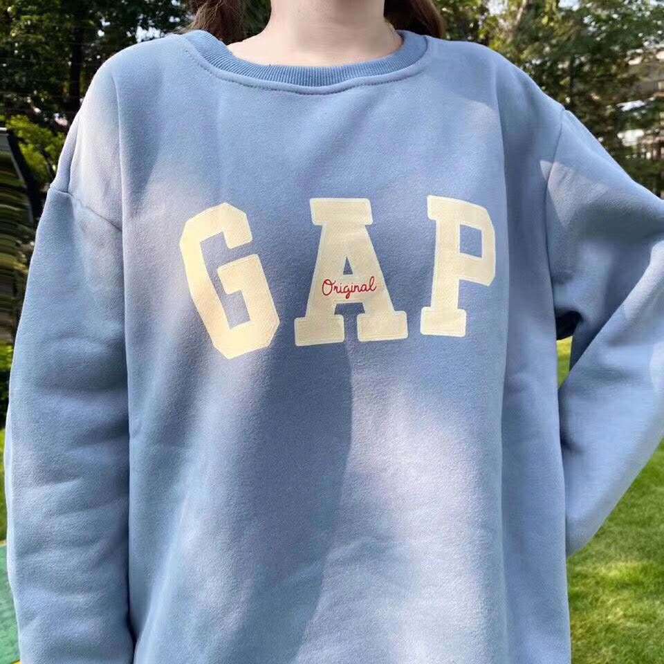 gap小红书热门爆款潮牌雾霾蓝加绒圆领套头男女百搭街头卫衣情侣