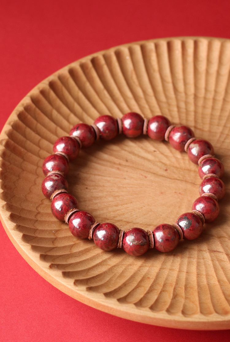 一件代发辰世朱砂原矿石手串男女本命年辰砂石圆佛珠子红手链