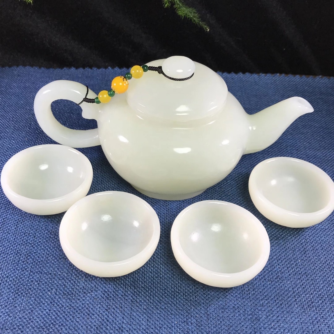 新疆和田玉羊脂玉苏州精工细料茶具玉壶工艺品摆件厂家一件代发