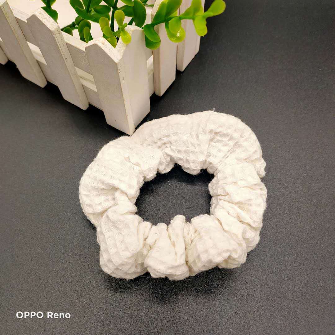 斯美厂家直供跨境新品女式格纹纯棉白色大肠发圈发饰