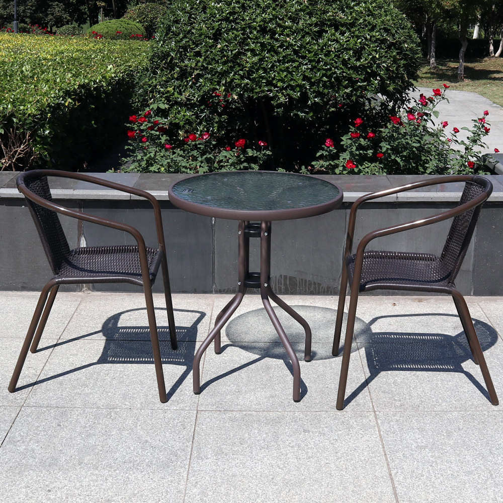 阳台桌椅三件套花园铁艺藤艺藤椅咖啡厅户外庭院防水小圆茶几桌椅