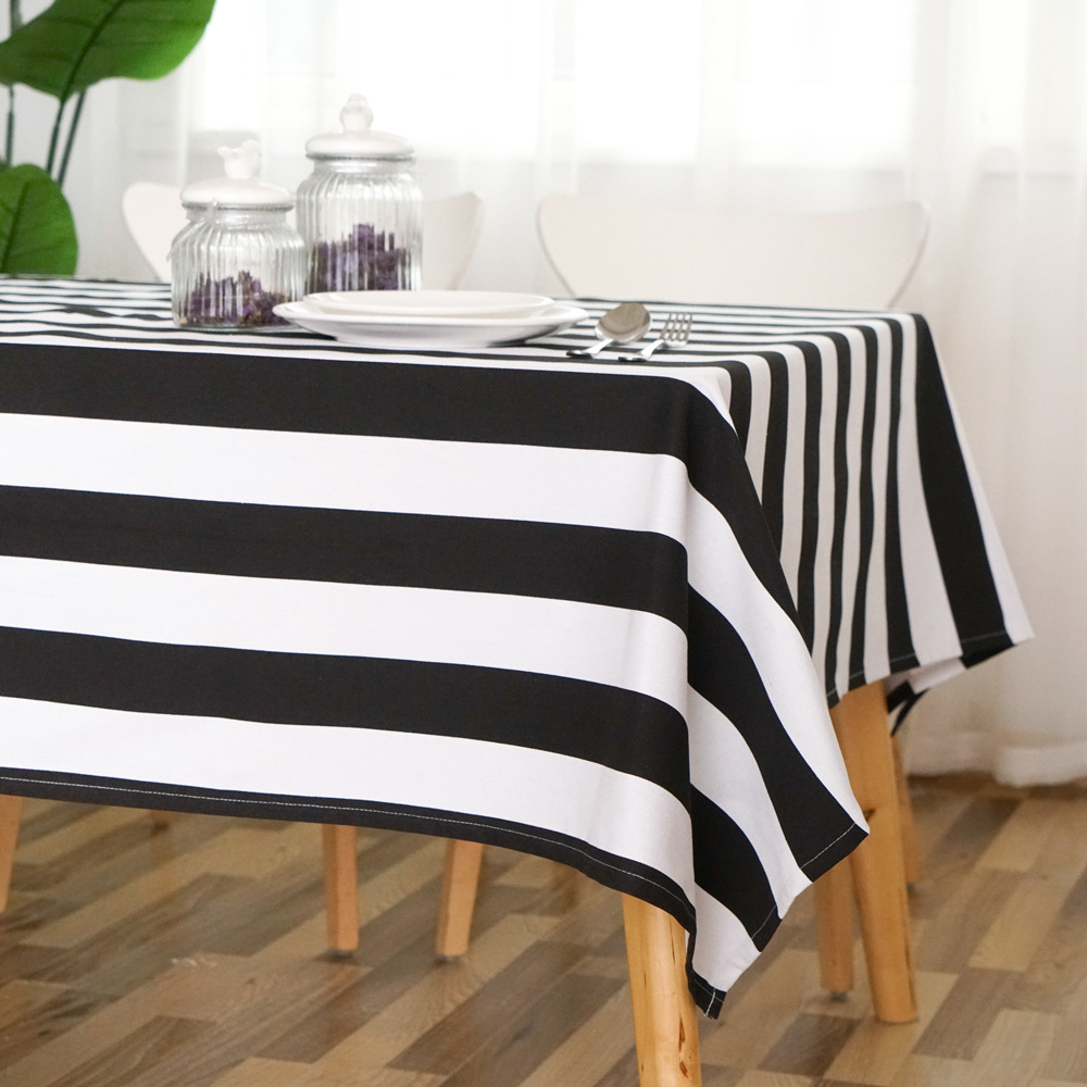 地中海条纹餐桌布餐垫可定做 黑白红白条纹桌布 帆布甜品台布盖布
