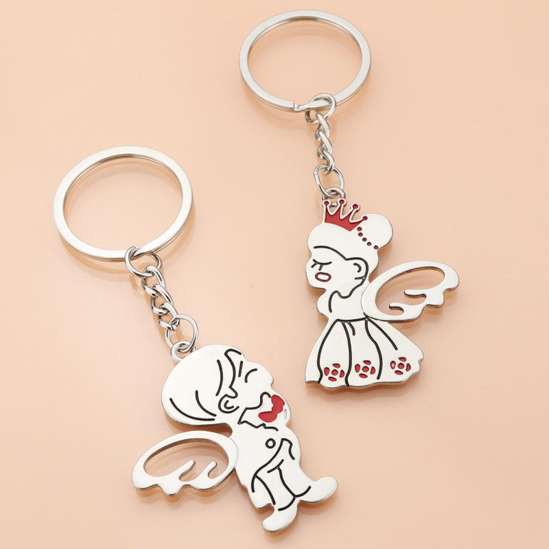 Angel Men and Women Creativity Couple Keychain Bag Metal Pendant Wedding Company Promotional Gift Key Accessories