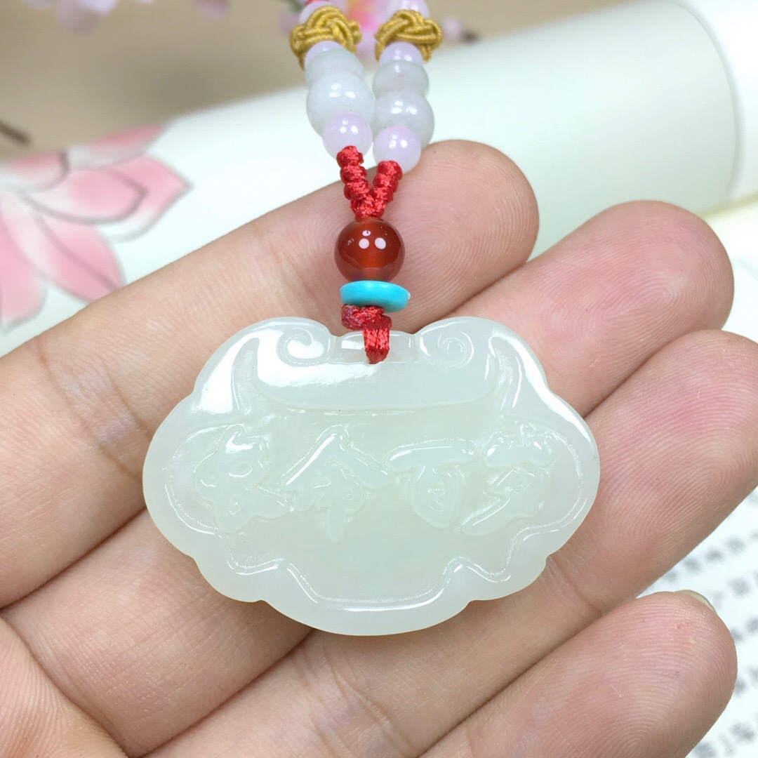 保真新疆和田玉长命锁吊坠玉牌 长命百岁玉锁牌子挂件 儿童长命锁