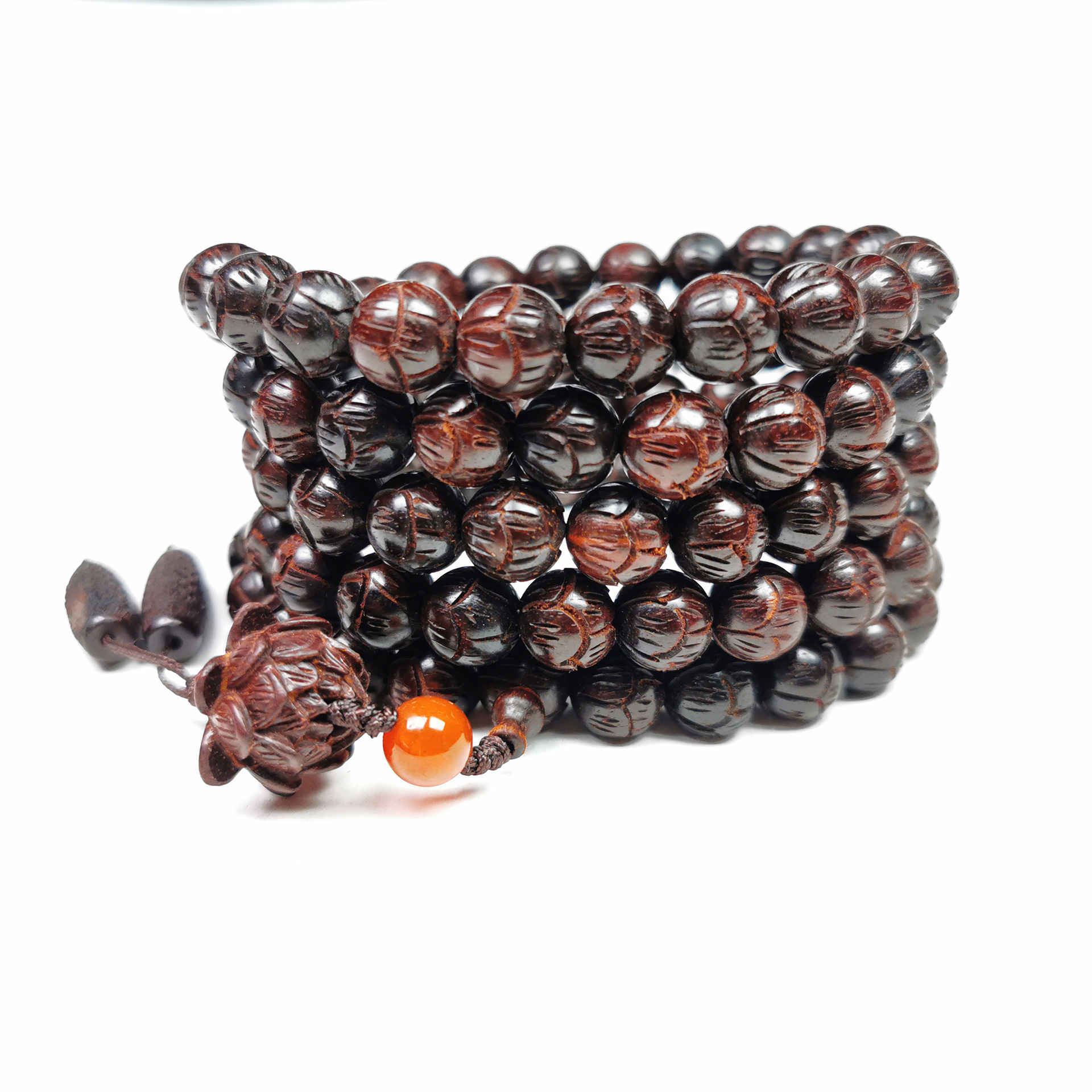 【时尚饰品】小叶紫檀雕刻莲花佛珠108颗0.8 0.6 1cm男女项链