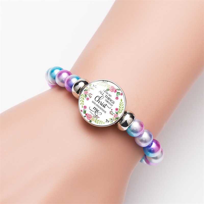 跨境wish时尚新款串珠手工手链 基督教圣经经文花边手串 图案定制