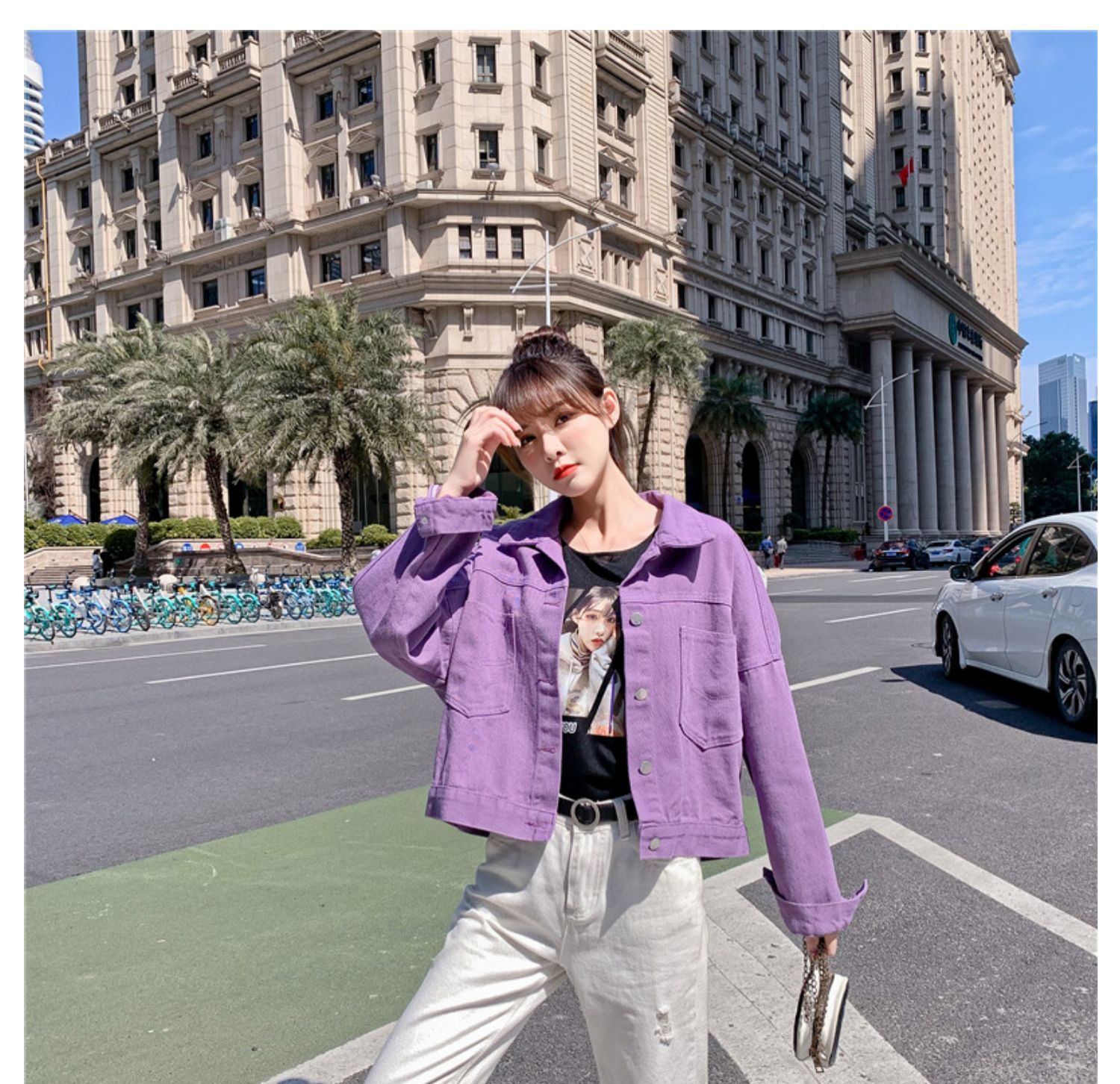 紫色牛仔休闲外套女设计感小众春装2020新款春秋韩版宽松短款上衣