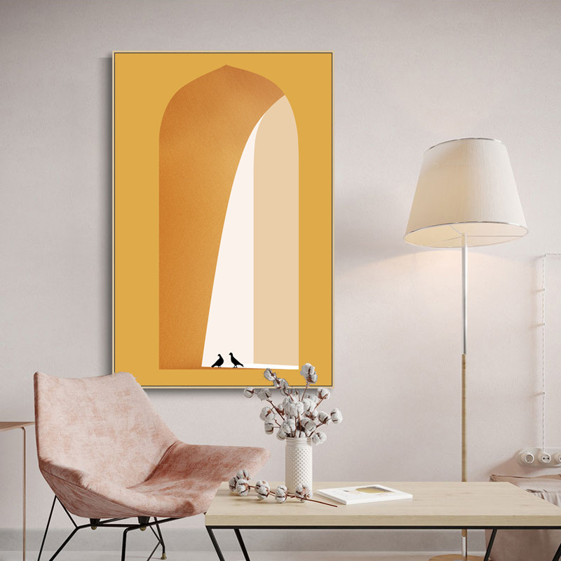 北欧极简现代手绘风景建筑金箔抽象艺术玄关装饰画图片画芯