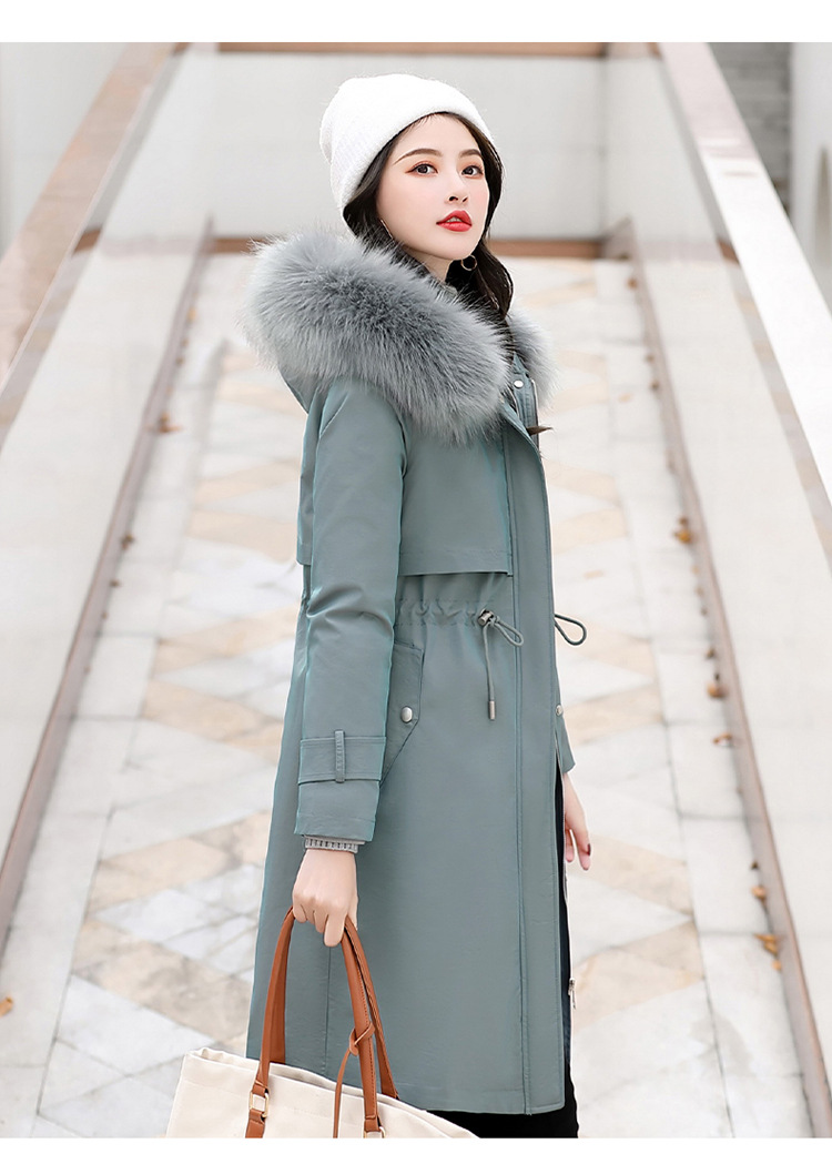 2020新款派克服羽绒服女中长款韩版收腰时尚连帽加厚大毛领外套