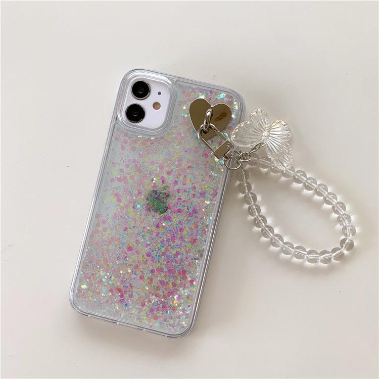自制原创i亮晶晶流沙手机壳iphone11promax蝴蝶手链xsmax软套适用