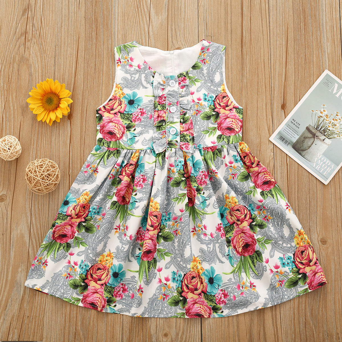 连衣裙夏季韩版儿童无袖背心裙印花蝴蝶结洋气时尚公主裙外贸童装批发