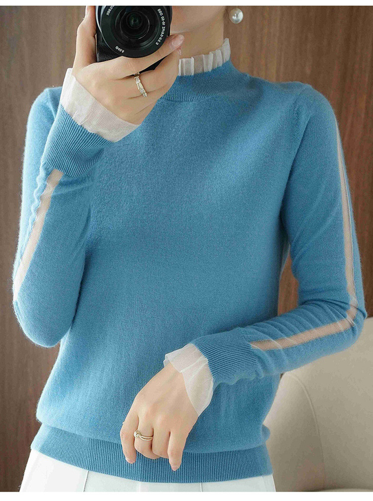 设计感羊毛衫木耳领袖口毛衣女 套头针织打底衫 ns16g870