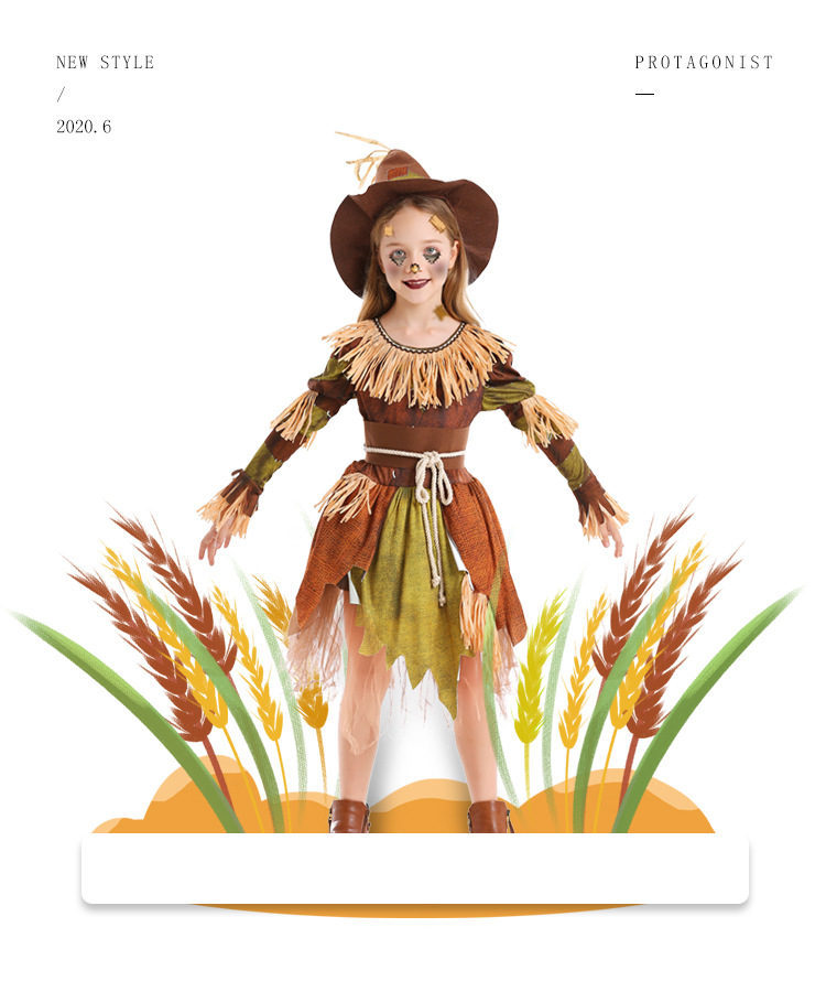 万圣节服装 女童cosplay童话故事绿野仙踪稻草人角色扮演连衣裙