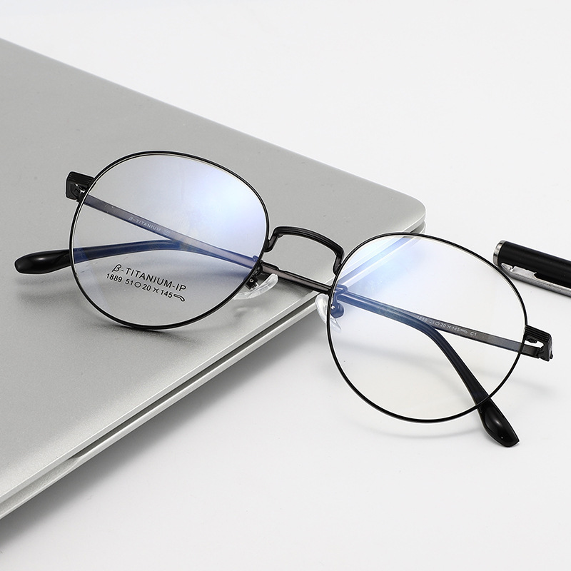 钛架眼镜框超轻时尚复古圆形近视眼镜架男女平光镜ip电镀品质1889