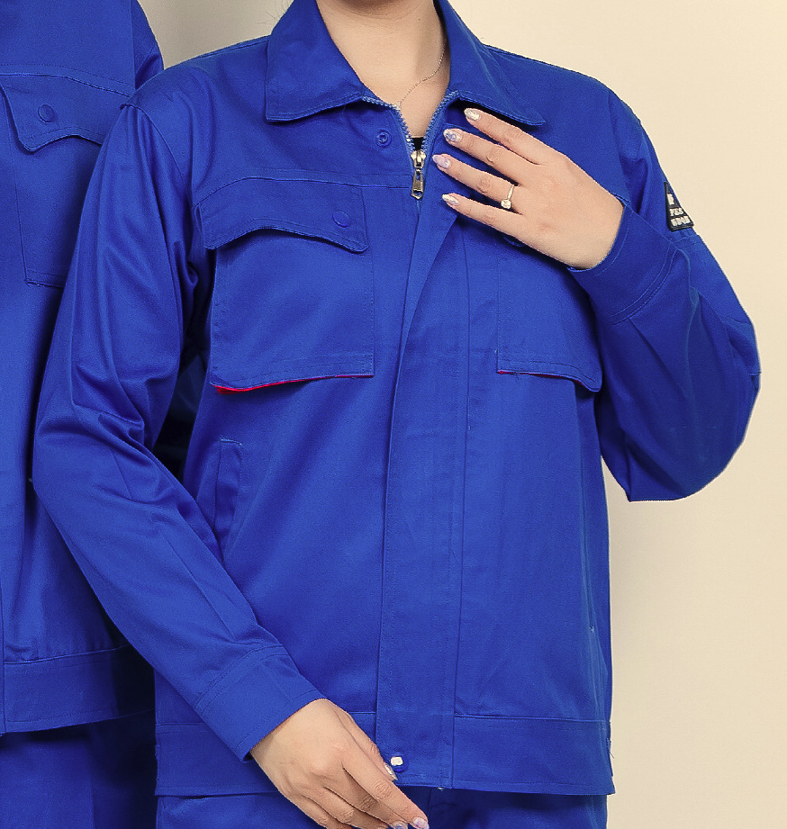 精缝做工秋冬棉涤防静电纯色长袖工装厂服工作服彩兰色宝蓝色套装