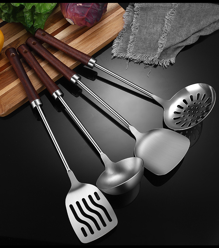创意304不锈钢木柄小蛮腰厨具四件套 家用厨房加长炒铲汤勺