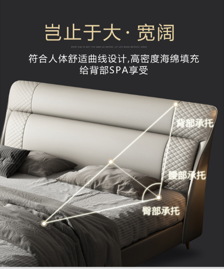 现代皮床双人床轻奢真皮床1.8m大床简约主卧婚床意式极简室小户型