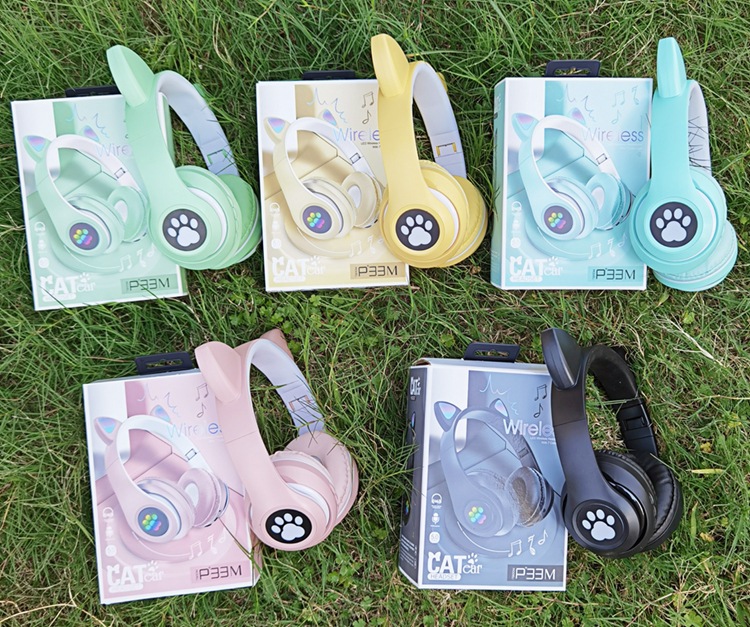 电商爆款猫耳朵蓝牙耳机可爱带彩灯无线5.