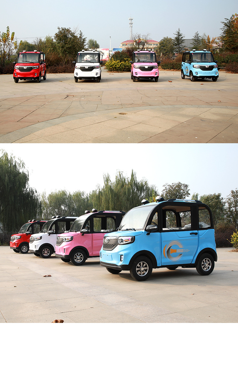 方向盘四轮手把手四轮电动车全封闭式老年代步车成人用带棚电瓶车