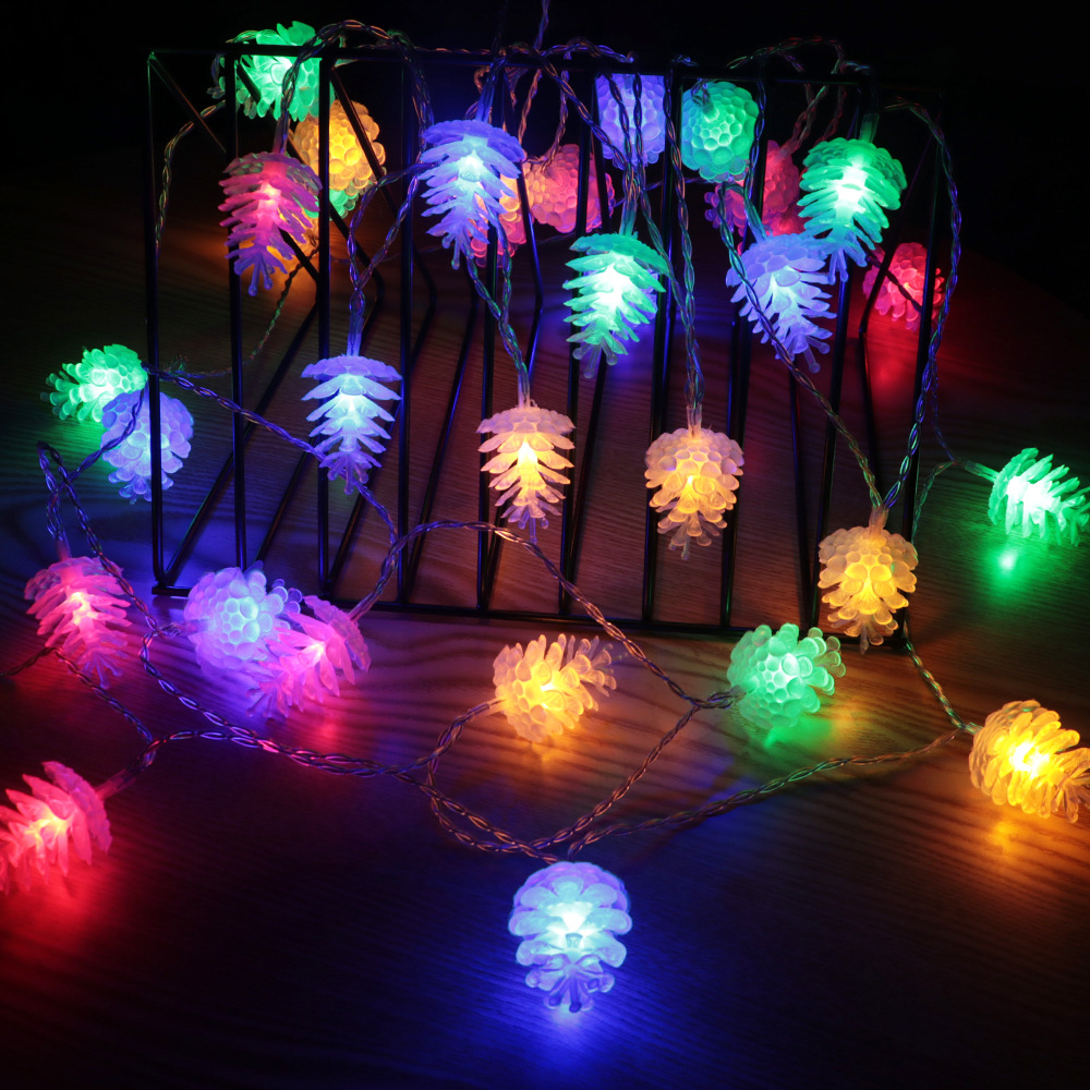 led小彩灯串灯松果松花装饰室内外布置拍摄道具灯饰公园广场圣诞
