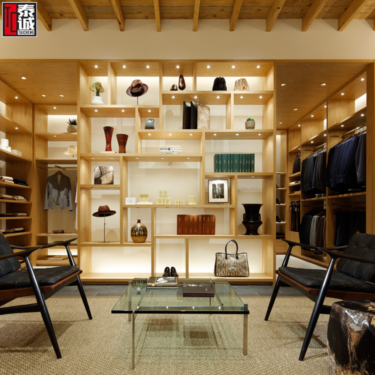 品牌服装店展示柜带灯木质层板不规则精品展示柜男士西装展示柜厂