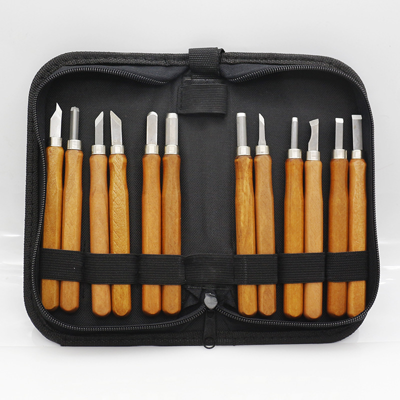 唐氏雕刻刀 手工木刻刀 橡皮雕刻套装 木雕文玩工具 仿红木12支装