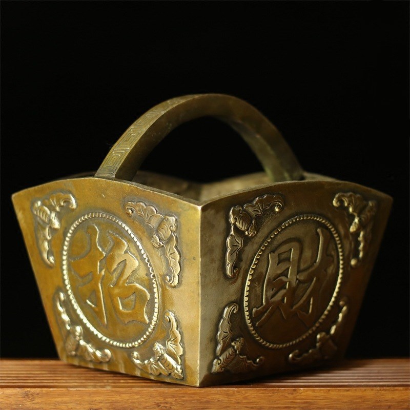 铜斗批发铜金斗米斗摆件黄铜斗状聚宝盆储蓄罐佛具盛具用品量米斗