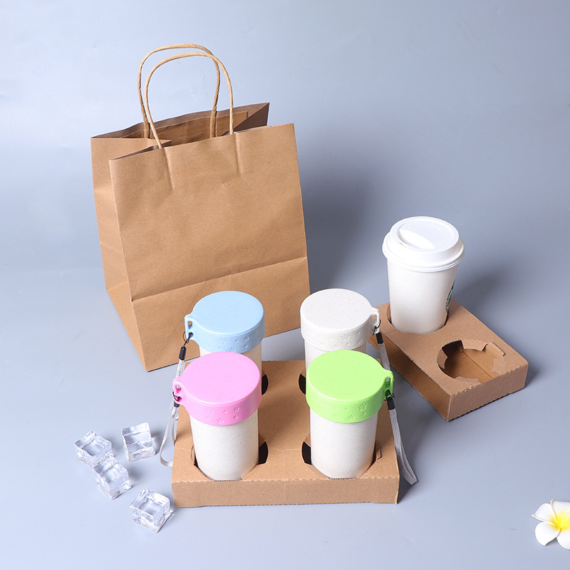 厂家牛皮纸袋手提袋打包袋外卖包装袋定制瓦楞纸杯托定做现货