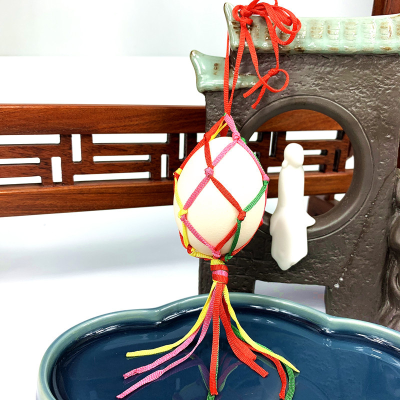 新款端午幼儿园儿童蛋兜端午节五彩鸡蛋鸭蛋挂脖蛋网蛋袋编织成品