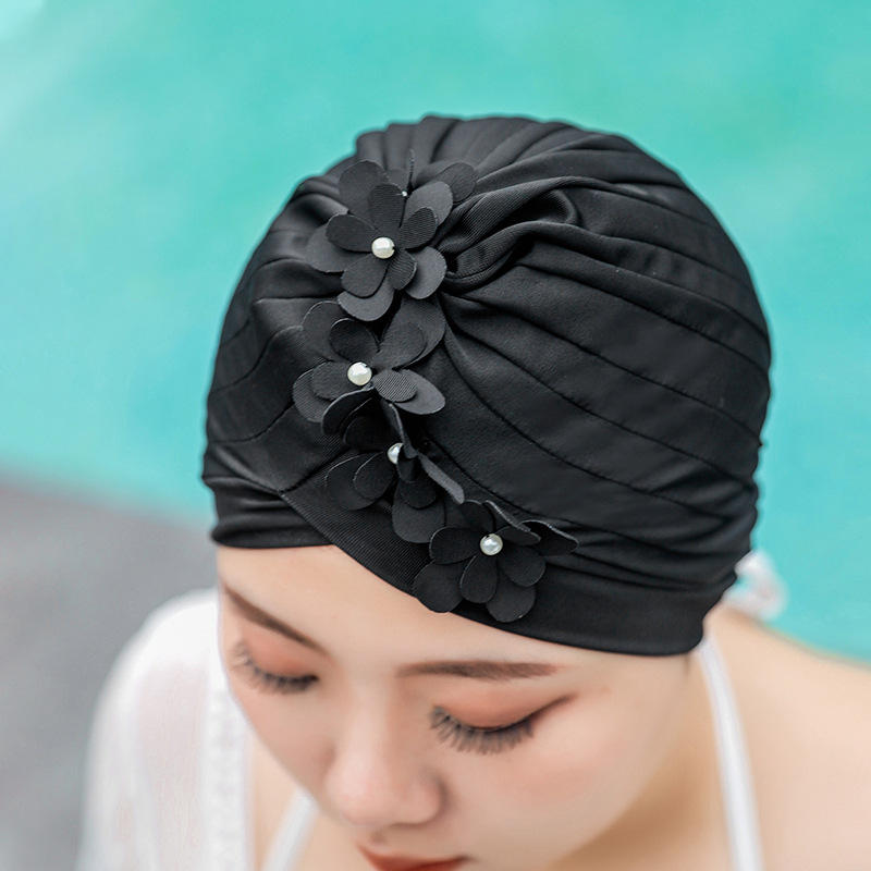 韩版泳帽 创意个性好看游泳帽 舒适长发护耳不勒头立体花朵布泳帽