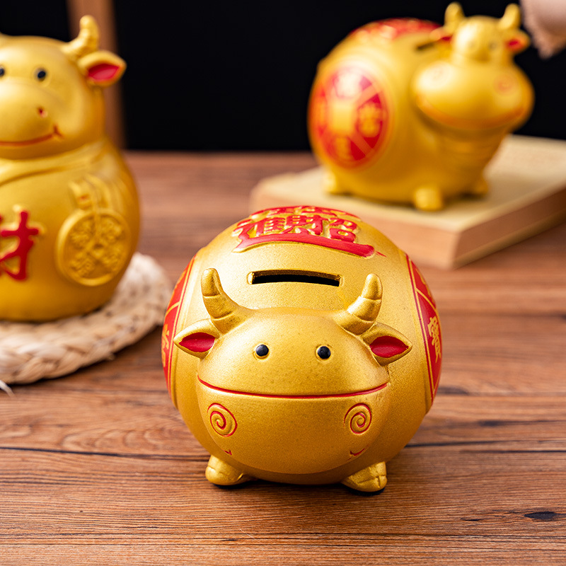 陶瓷金牛存钱罐十二生肖牛年储蓄罐超大号容量只进不出儿童储钱罐