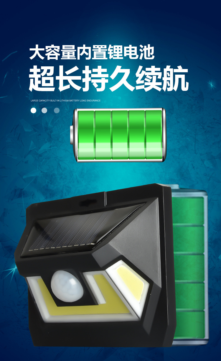 太阳能人体感应壁灯庭院灯亚马逊迷你3面发光cob新农村太阳能路灯