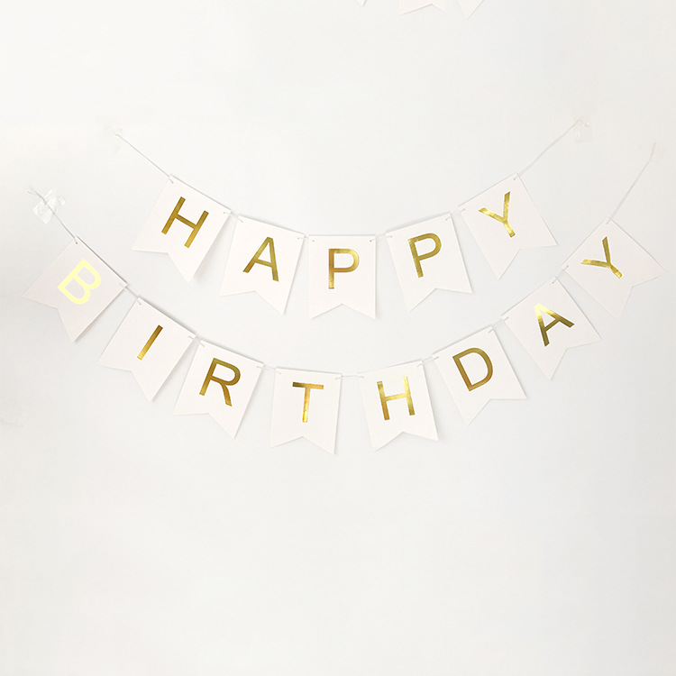 Birthday Pulling Banner Happy Birthday Banner Gilding Letters Fishtail Pull Flag Decoration Banner Party Layout Supplies