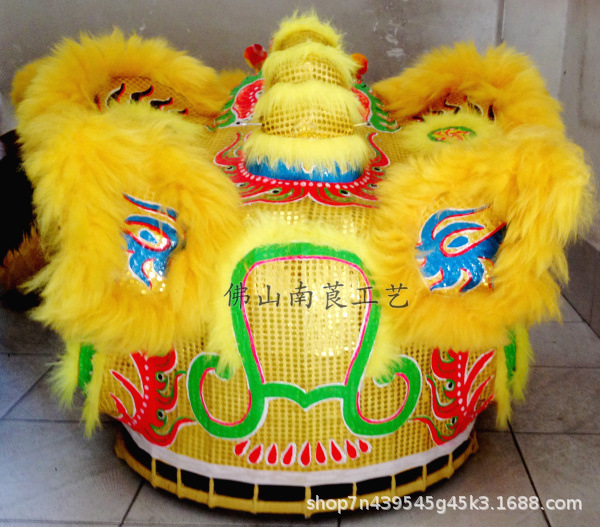 老师傅手工佛山醒狮套装成人舞狮子狮头高档羊毛南狮活动表演道具