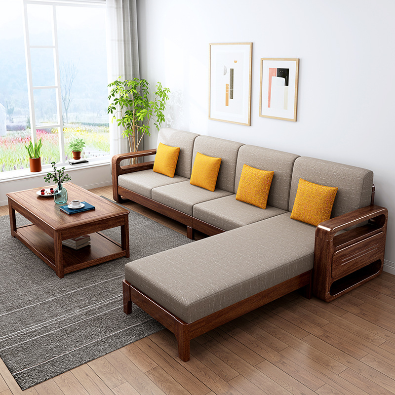 实木沙发客厅单人沙发实木家具木质储物中式沙发组合胡桃木沙发