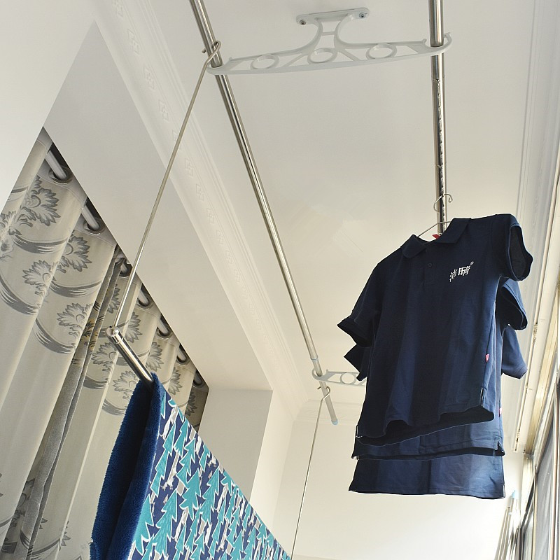 阳台顶装晾衣杆支架晒衣杆挂衣杆伸缩晾被架子固定式双杆凉衣杆架