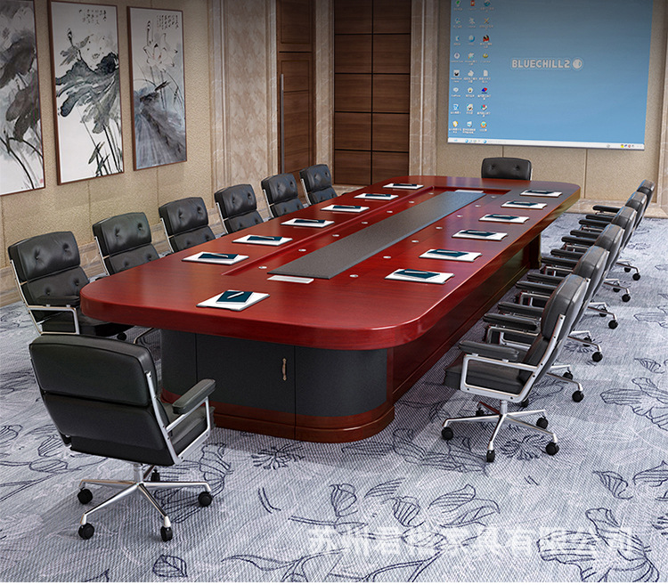 椭圆形会议桌大型长桌商务接待洽谈培训桌油漆实木皮多功能会议台