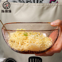 日式方形锤纹玻璃碗家用耐热汤碗水果沙拉碗透明吃饭大碗和面餐具