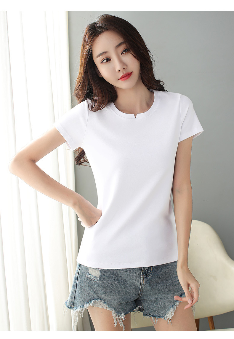 个性白色t恤女短袖缺口修身打底衫夏2020年新款内搭半袖短款上衣t