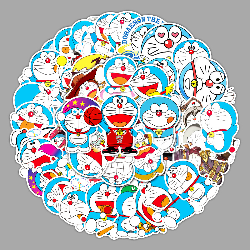 52张日漫哆啦a梦装饰贴纸 蓝胖子行李箱平板电脑汽车涂鸦防水贴纸